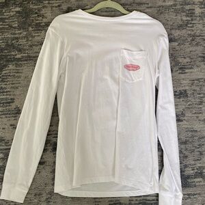 Vineyard Vines White Long Sleeve Shirt with Pink Logo
